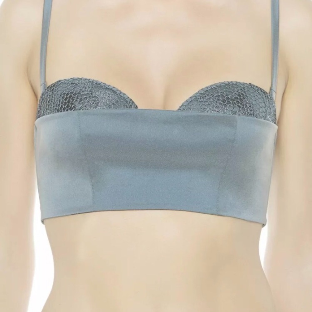 La Perla Steel Gray Satin Strapless Longline Bra
